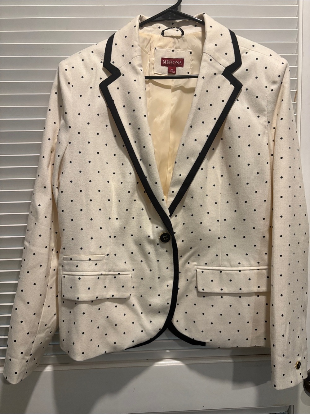 Merona Cream Blazer with Black Polka Dots and Black Trim